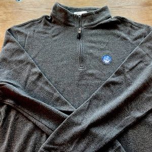 Peter Millar Melange Fleece 1/4 Zip with Leather Pull. Kittansett Club logo.